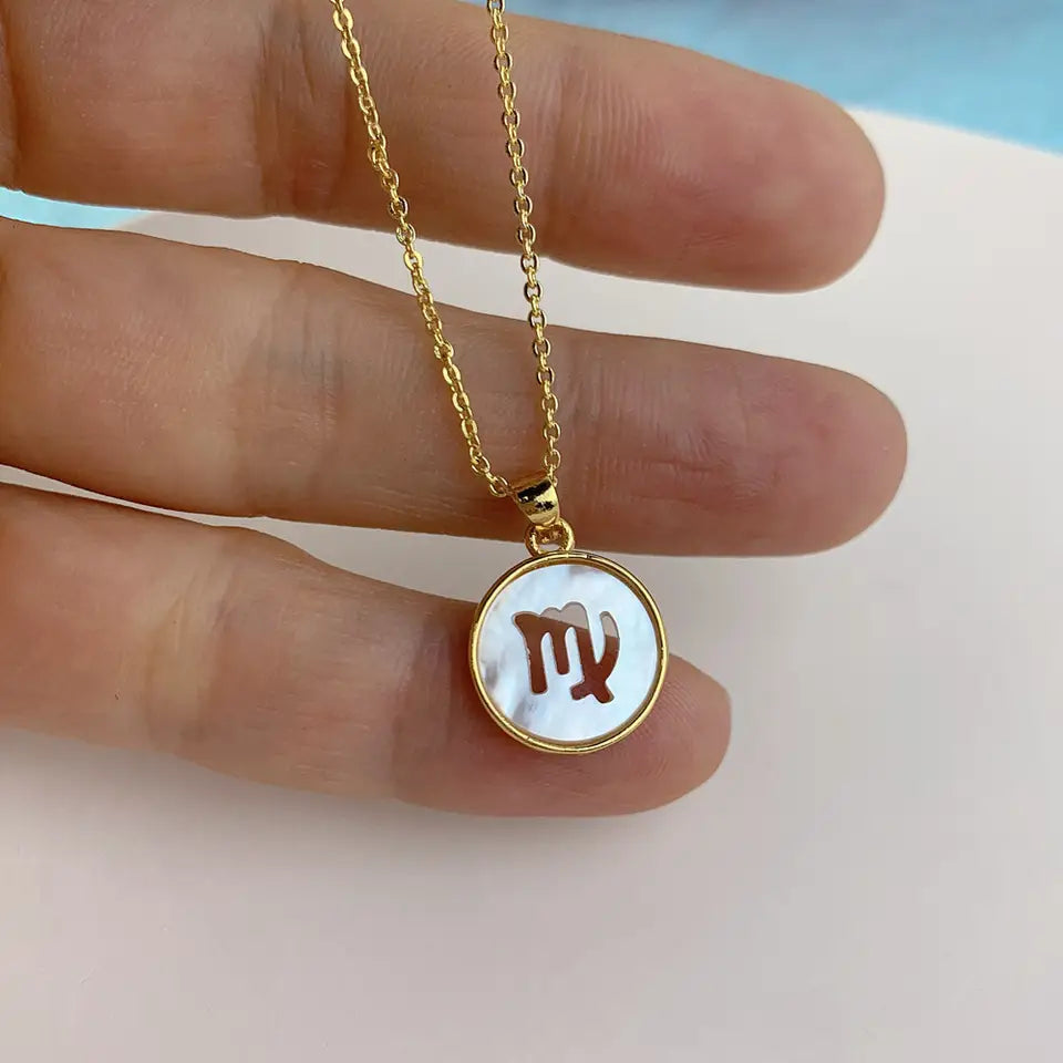 WHITE SHELL ZODIAC SIGN NECKLACE