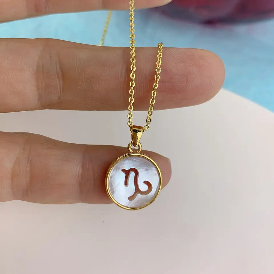 WHITE SHELL ZODIAC SIGN NECKLACE