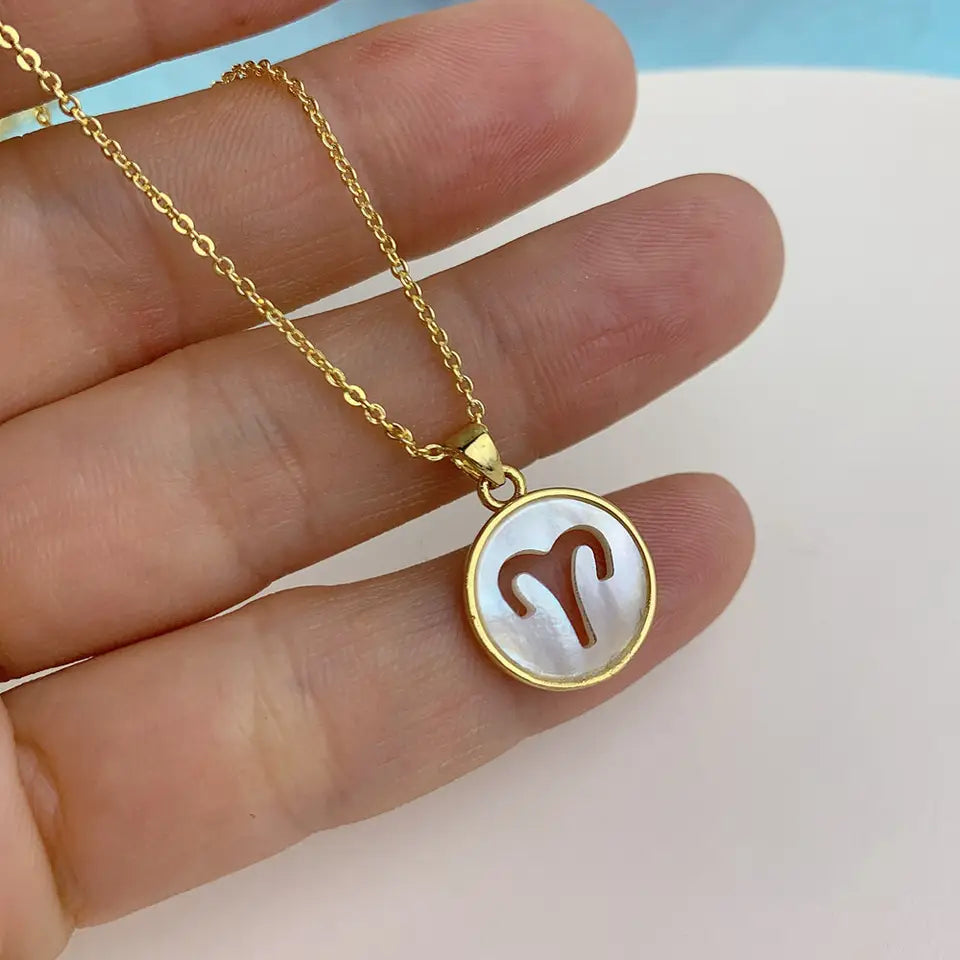 WHITE SHELL ZODIAC SIGN NECKLACE