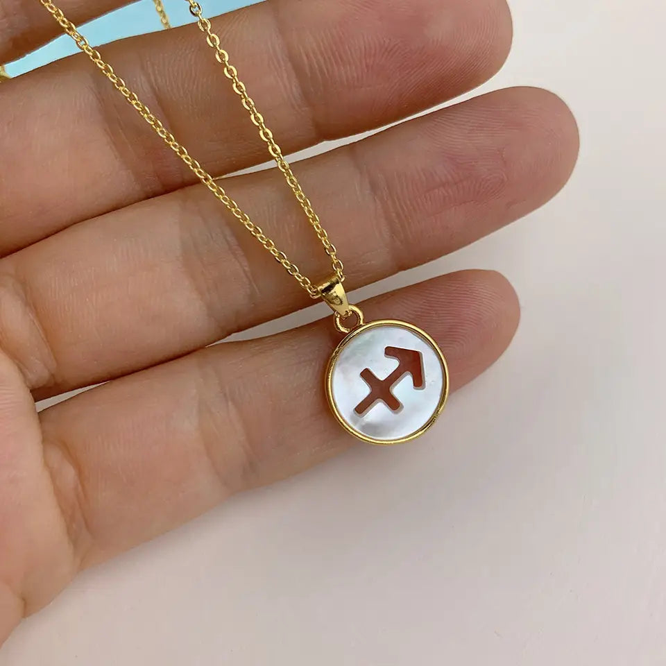 WHITE SHELL ZODIAC SIGN NECKLACE