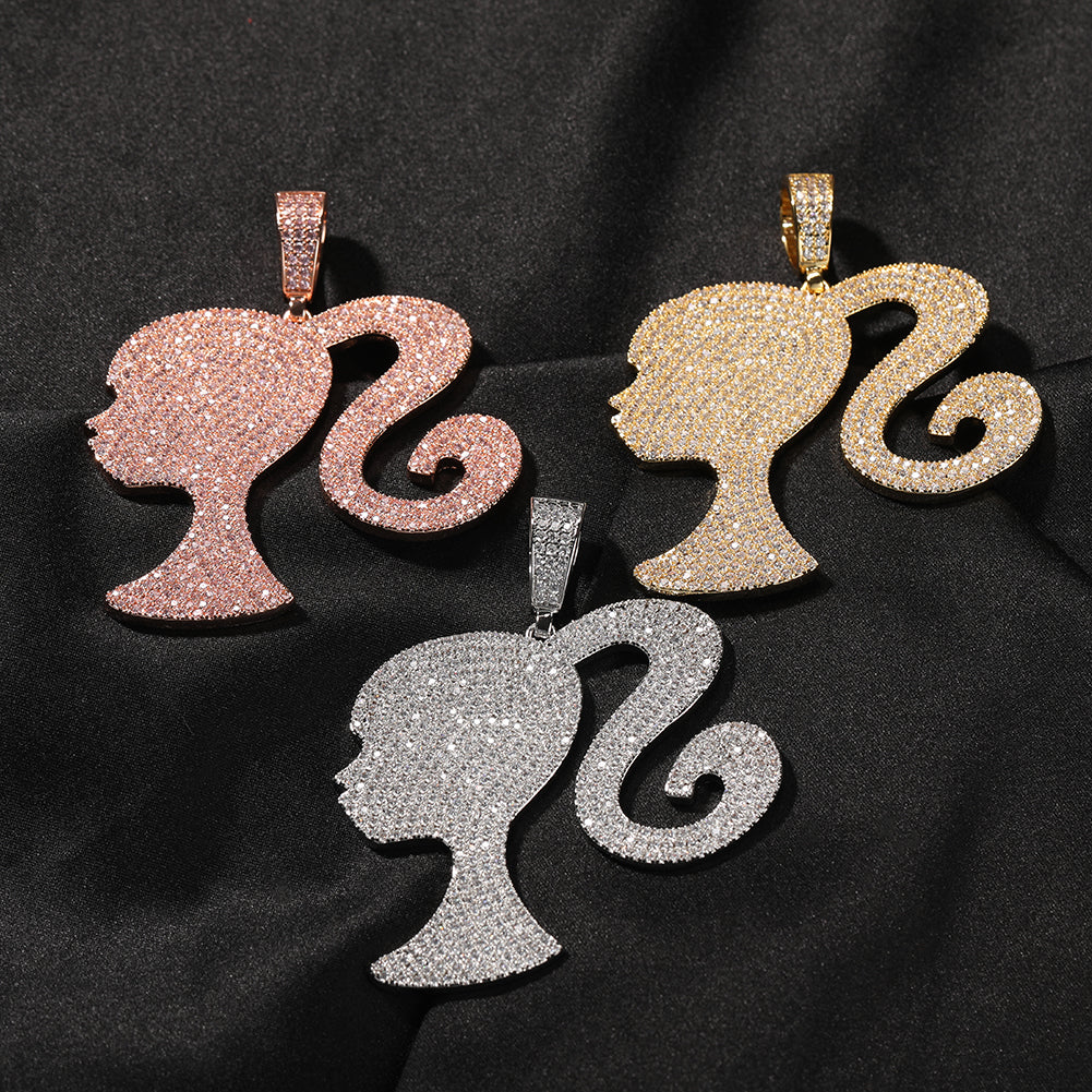 ICY BARBIE SILHOUETTE PENDANT NECKLACE