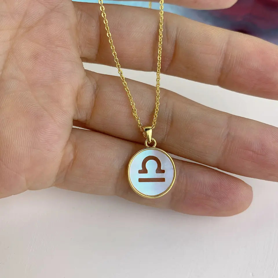 WHITE SHELL ZODIAC SIGN NECKLACE