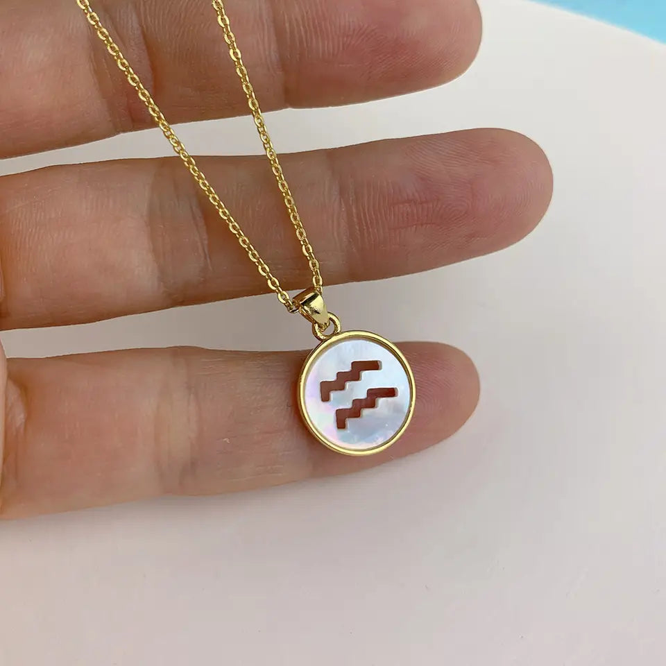 WHITE SHELL ZODIAC SIGN NECKLACE