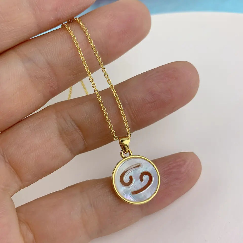 WHITE SHELL ZODIAC SIGN NECKLACE