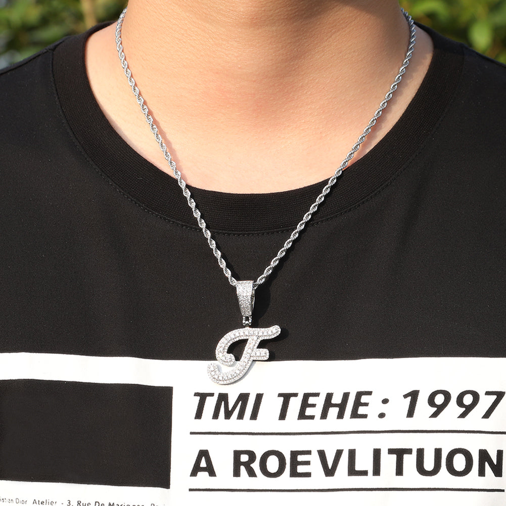 BRUSHED CURSIVE LETTER PENDANT CHAIN