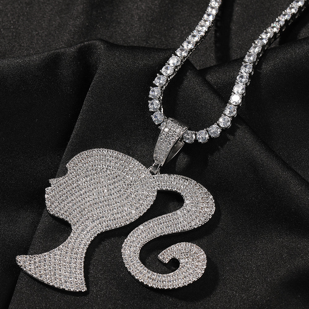 ICY BARBIE SILHOUETTE PENDANT NECKLACE