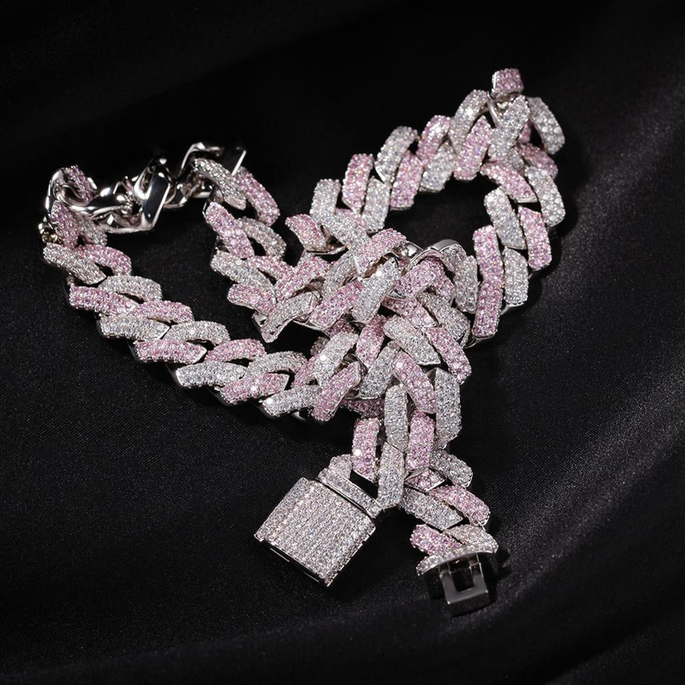 13MM PINK AND WHITE CUBAN CHAIN
