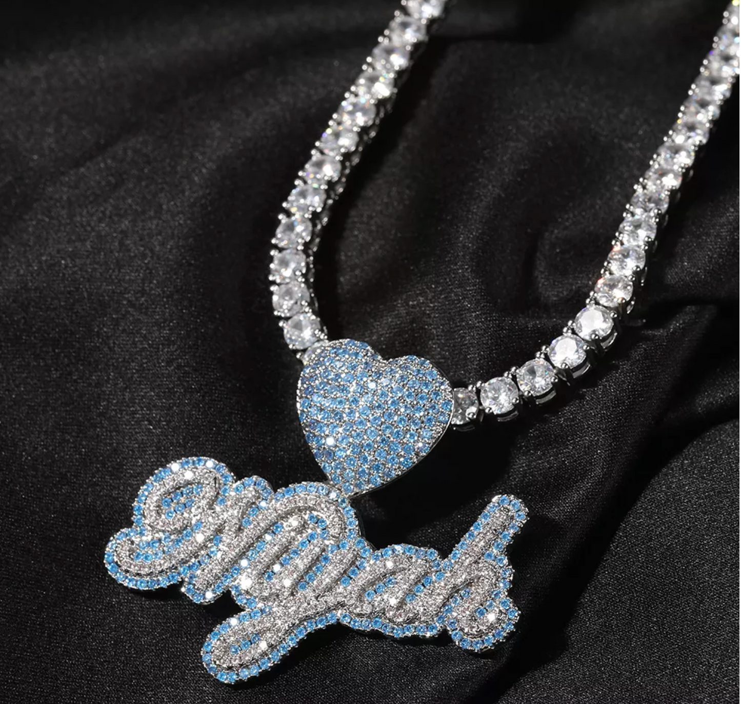 BLUE ICY SCRIPT CUSTOM NAME NECKLACE