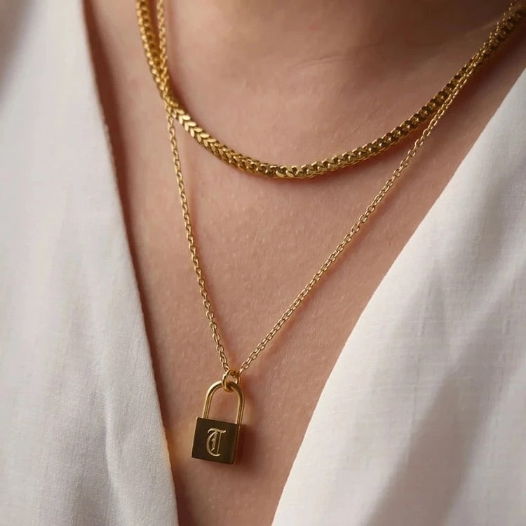 INITIAL ENGRAVED LOCK NECKLACE