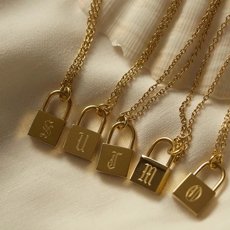 INITIAL ENGRAVED LOCK NECKLACE