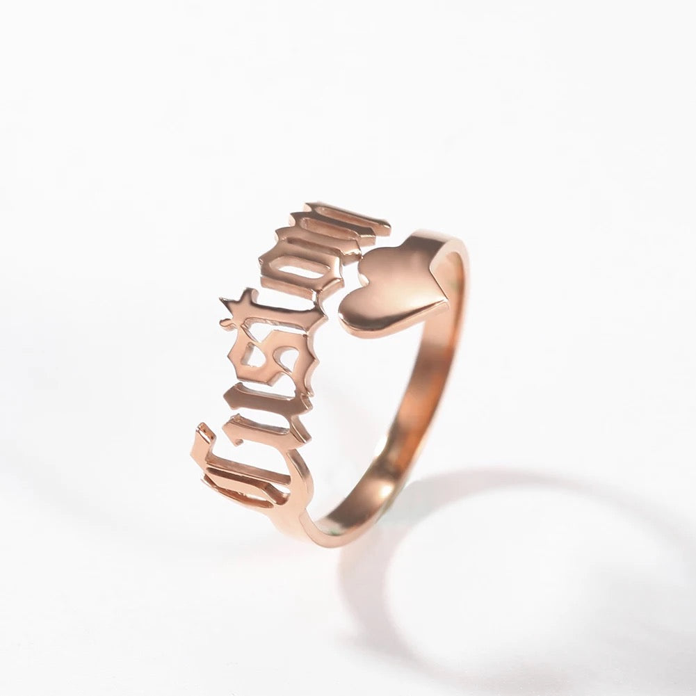 CUSTOM NAME ADJUSTABLE HEART RING