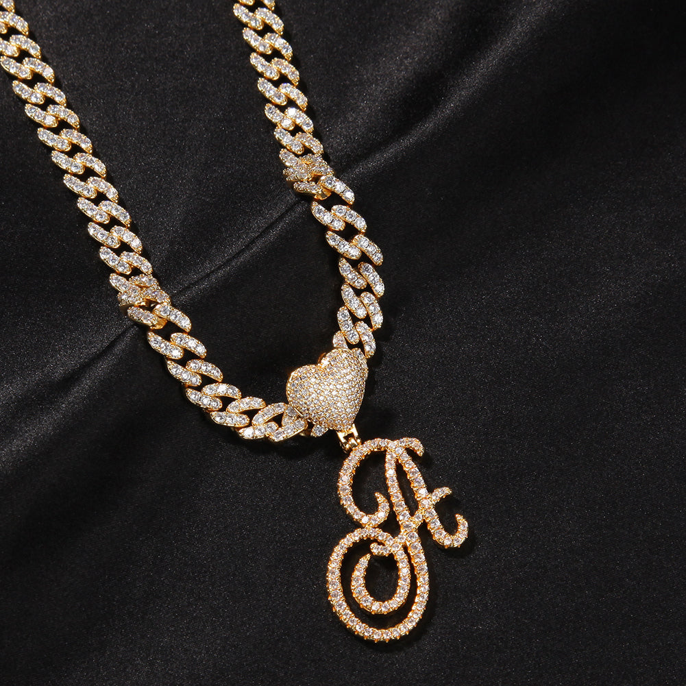 INITIAL HEART CUBAN LINK NECKLACE