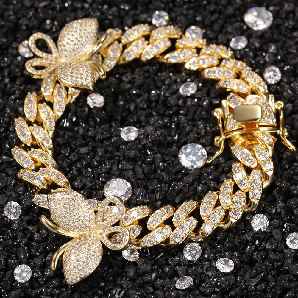 12MM ICY BUTTERFLY CUBAN LINK BRACELET