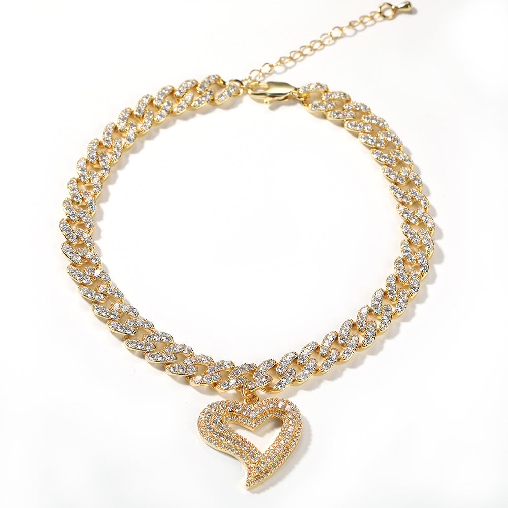 9MM HEART CUBAN LINK ANKLET