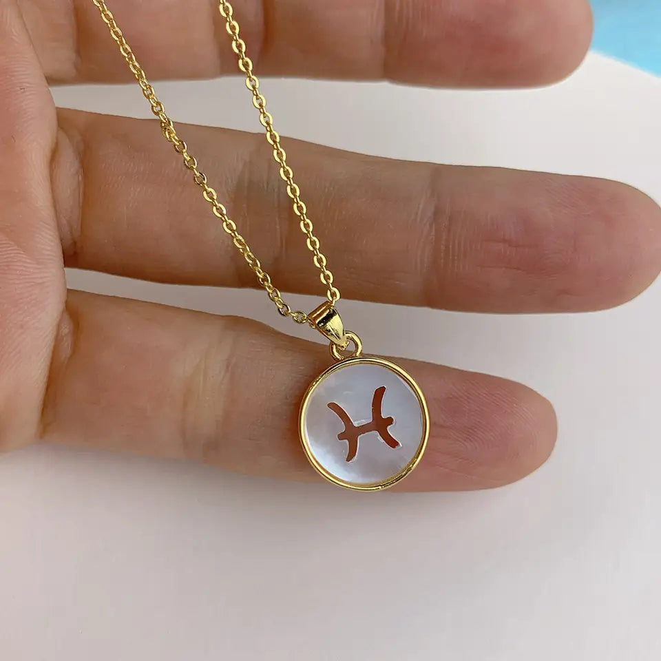 WHITE SHELL ZODIAC SIGN NECKLACE