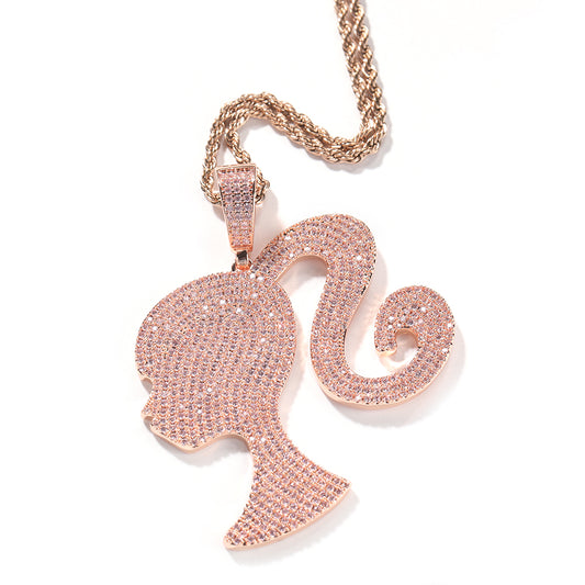 ICY BARBIE SILHOUETTE PENDANT NECKLACE