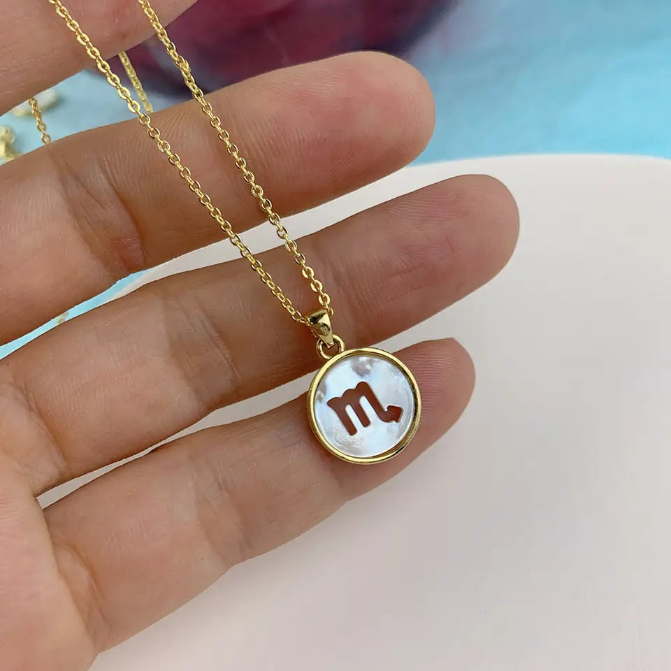 WHITE SHELL ZODIAC SIGN NECKLACE