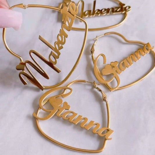 CUSTOM NAME HEART SHAPE HOOPS