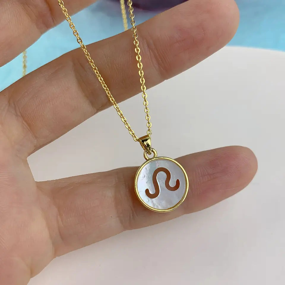 WHITE SHELL ZODIAC SIGN NECKLACE