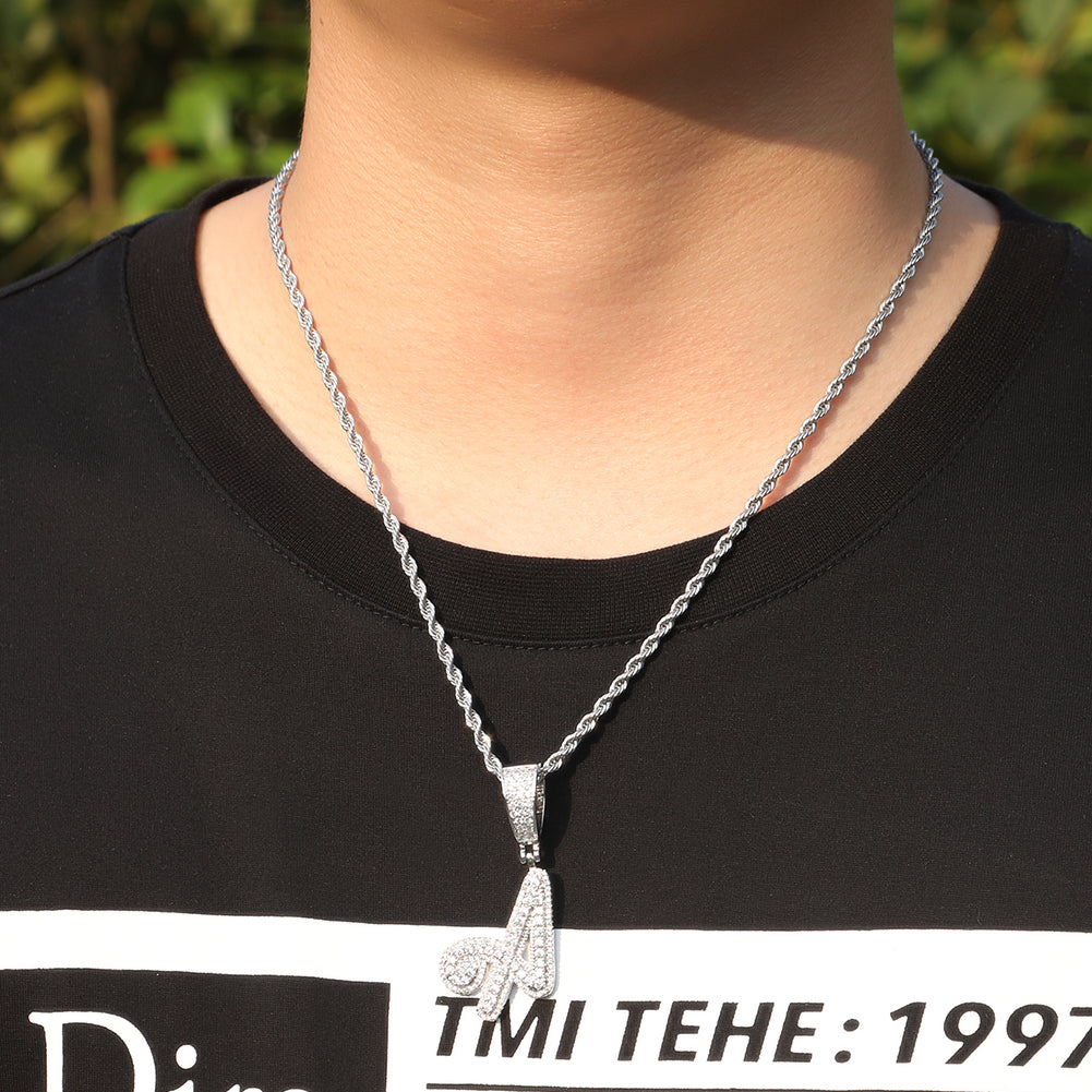 BRUSHED CURSIVE LETTER PENDANT CHAIN