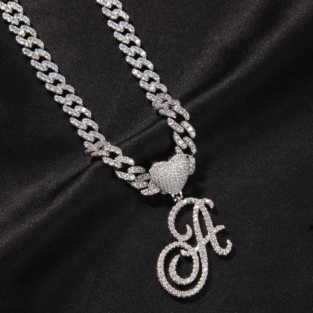 INITIAL HEART CUBAN LINK NECKLACE