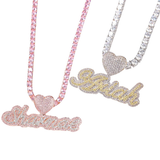 TWO TONE ICY SCRIPT CUSTOM NAME NECKLACE