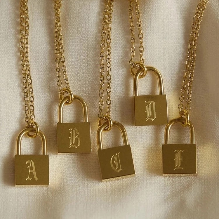 INITIAL ENGRAVED LOCK NECKLACE